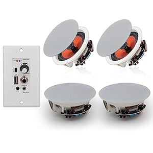 Herdio 6.5” Bluetooth in Wall in Ceiling Speakers 600W 2-Way Flush Mount Speakers System with Wall Amplifier Receiver for Home Theater Office Bathroom(2Pairs, Paintable-Grille)