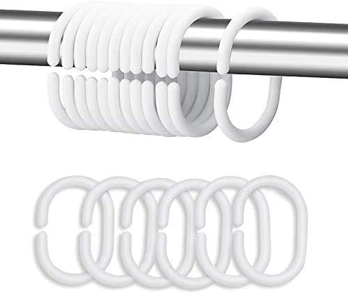 Plastic Shower Curtain Rings Hooks for Bathroom Shower Window Rod (24 Pack White )