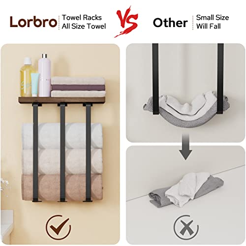 Lorbro Towel Racks for Bathroom, Wall Mounted Towel Rack 3 Bar, Bathroom Towel Storage with Wooden Shelf, Bath Towel Holder for Bath Organizer Decor, RV, Wall Towel Rack for Rolled Towels, Washcloths Lorbro Towel Racks for Bathroom, Wall Mounted Towel Rack 3 Bar, Bathroom Towel Storage with Wooden Shelf, Bath Towel Holder for Bath Organizer Decor, RV, Wall Towel Rack for Rolled Towels, Washcloths