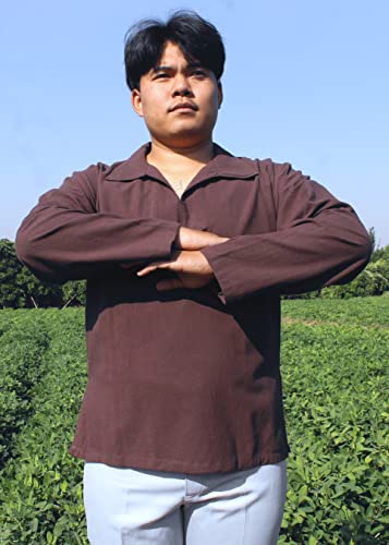 RaanPahMuang V-Neck Beach Shirt for Men 100% Cotton Harem Long Sleeve Big Collar2