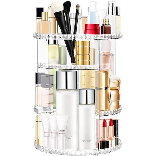 Withosent Makeup Organiser Rotating, 360° Rotation Beauty Organizer, Crystal Adjustable Beauty Cosmetic Storage Compartment for Cosmetic Perfume