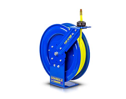 Coxreels P-LP-350-HV Retractable Low Pressure Spring Rewind Hose Reel: 3/8" I.D., 50' Hose Capacity, with high Visibility Safety Hose, 300 PSI, Made in USA