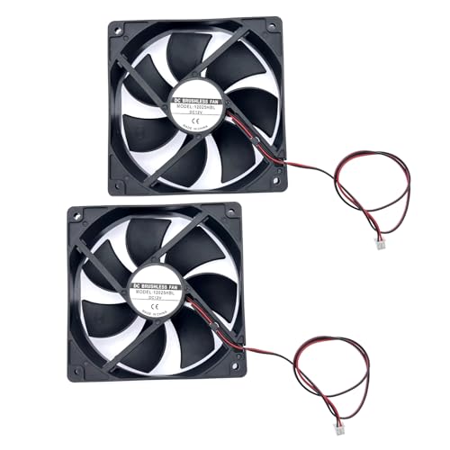 JZK 2 piezas Ventilador de refrigeración de 12V DC de 12 cm, 12025 Ventilador de doble cojinete de bolas de bajo ruido, ventilador sin escobillas de 120 mm para máquina de hielo