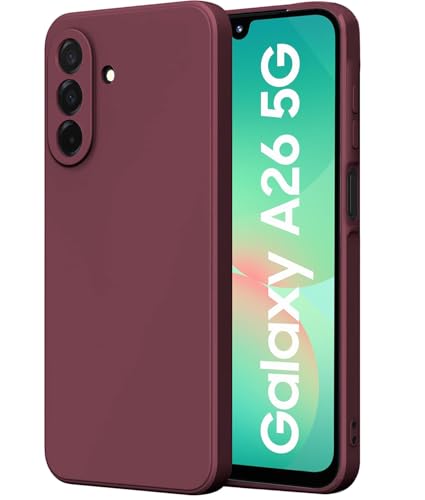Image of DIZORO Microfiber Candy Case for Samsung A26 5G Smooth Touch Cushion Liquid Soft Silicone Gel Rubber Phone Cases Non-Slip Full Body Protective Shockproof Back Cover (Wine)
