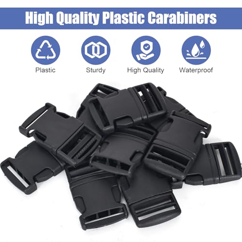 5M Polypropylen Gurtband 25mm mit 10 Paare Schnallen und Verschlüsse, Einstellbare Kunststoff Steckschnalle, Klickverschluss für DIY Handwerk Rucksack Umreifung Tasche Gurtband Gepäck Befestigung
