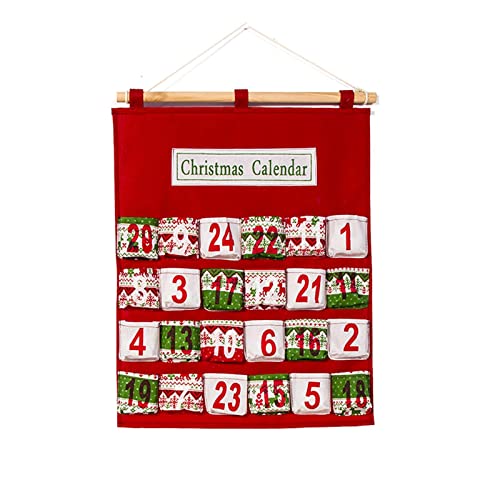 FROVOL Calendrier de l'Avent de Noël avec 24 poches - Calendrier de compte à rebours de Noël mural - Décoration mignonne - Fournitures à suspendre