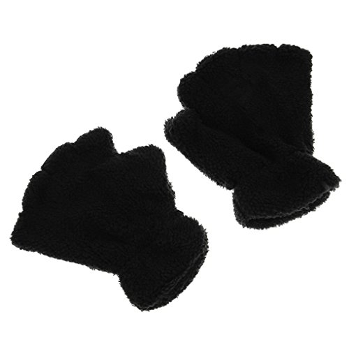 Girls Women Plush Bear Claw Cat Paw Fingerless Glove Soft Warm Winter Mittens3