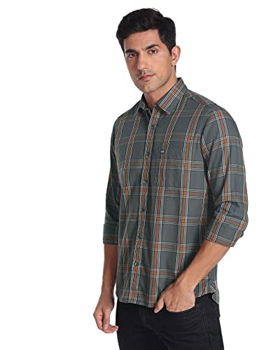 Image of Arrow Men's Cotton Checkered Slim Fit Shirt