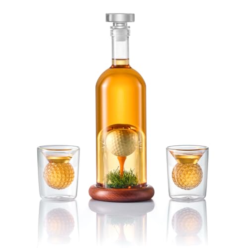 Golf Gifts for Men and Women Whiskey Decanter Set with Real Golf Ball Unique Golf-Themed Liquor Dispenser for Bourbon Vodka Tequila Golfer Home Bar Drinking Present Cool Retirement Birthday Gift