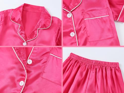 DIPUG Girls Pajamas Satin Pajama Set Silk Pjs Short Sleeve Sleepwear4