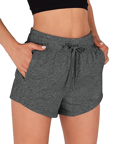 Image of ODODOS Women's Sweat Shorts with Pockets Cotton French Terry Drawstring Summer Workout Casual Lounge Shorts, Charcoal Heather, Medium