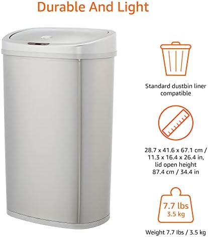 Amazon Basics Stainless Steel 50L Dustbin with Hands-Free Motion Sensor - Rectangular