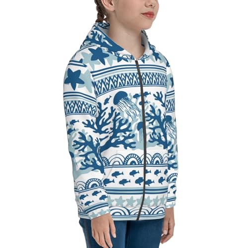 Sea Underwater Jellyfish Kid Hoodies Boys Zip Up Sweatshirts Girls Pullover with Pocket4