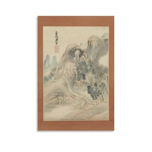 Yosa Buson Peinture sur toile Oiseaux parmi les saules et un pêcher en fleurs déco 40x60cm