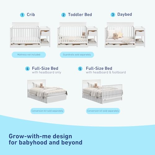 Graco Shiloh 5-in-1 Convertible Crib & Changer with Drawer (White) – GREENGUARD Gold Certified Baby Crib Crafted from Wood, Converts to Toddler Bed, Daybed, and Full-Size Bed - Image 5