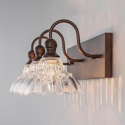 Image of EDISLIVE Vintage Vanity Light for Bathroom ORB 3-Light Bath Wall Light Fixture with Clear Flower Glass Shades 26.38 inch E12 Antique Wall Sconce for Bedroom Hallway Living Room Vanity Mirror