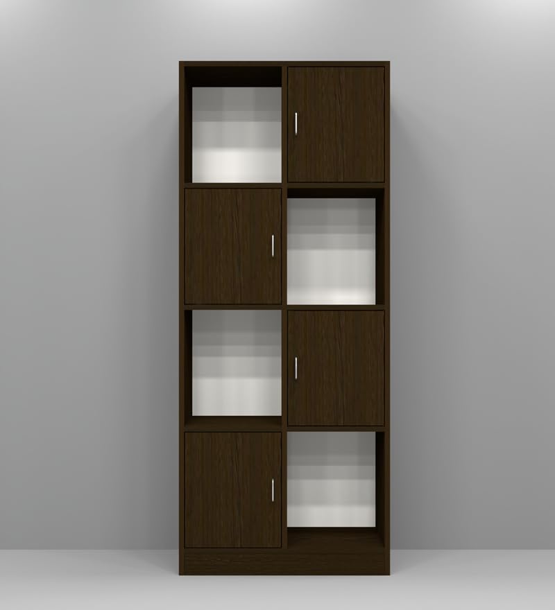 Image of SPECIALITY PANELS 8 Cube Bookshelf with Doors, Dark Wood Finish, 4 Open Shelves and 4 Closed Compartments, 176x73x35 cm Storage Unit