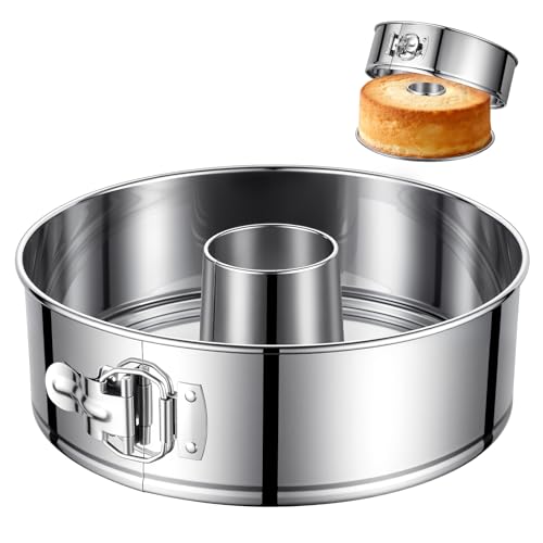 E-Gtong 10-Inch Pound Cake Pan with Removable Bottom 304 Food-Grade Stainless Steel Springform Bundt cake pan Leak-Proof & Dishwasher Safe - Perfect for Angel food Pound & Chiffon Cakes