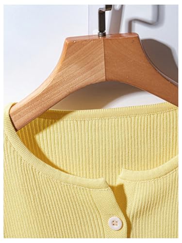 GORGLITTER Women's Striped Short Sleeve Sweater Cute Button Up Cardigan Collar Knit Tops3