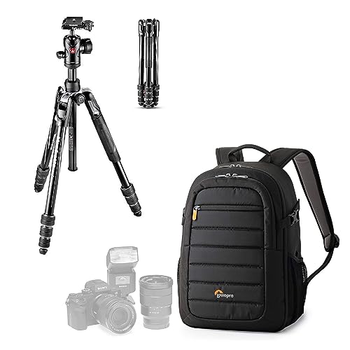 Manfrotto Travel Kit: Tripod + Backpack, Trípode de Viaje de Aluminio, Kit Twist ALU+Tahoe BP150