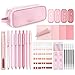 Four Candies Pink College Supplies and Nursing Essentials with Organizer, Gel Pens with Black Ink,Correction Tapes,Pastel Highlighters, Mechanical Pencils, Sticky Notes, Index Post