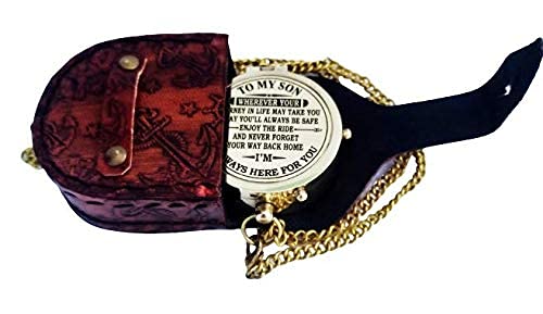 Brújula de latón con funda de cuero miniatura 6