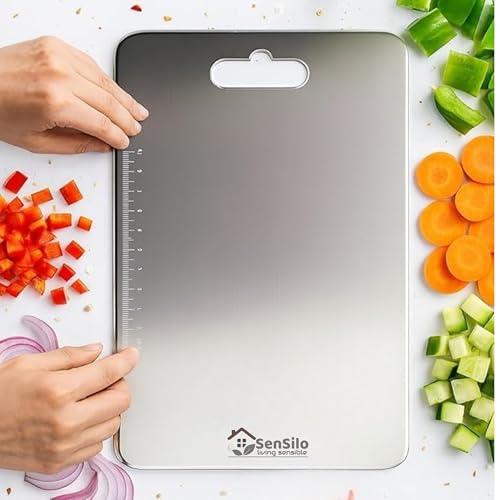 Image of Sensilo Chopping Cutting Board Vegetable,Fruit,Bread & Durable Safe & Heavy Duty, (31 X 21 cm, Stainless Steel)