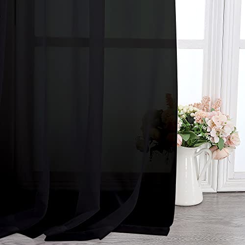 Image of Chyhomenyc Black Sheer Scarf Valances for Windows 216 Inch Extra Long, Window Scarf Drapes Rod Pocket Backdrop for Wedding Arch Draping /Party /Canopy Bed /Living Room, 2PC, 18 Feet Length