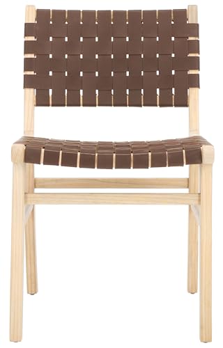 SAFAVIEH Home Collection Taika Cognac Brown Woven Leather/Light Natural Solid