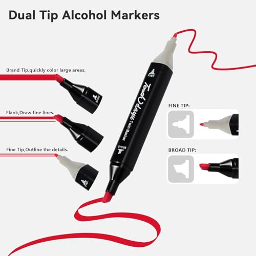 Image of FINEMOE Dual Tip Marker Set of 36 Alcohol Markers with Portable Storage Bag, Waterproof Sketch Pens for Kids, Artists & Students, Quick-Dry Colour Art Kit for Drawing, Journaling, Gifts for Girls (36)