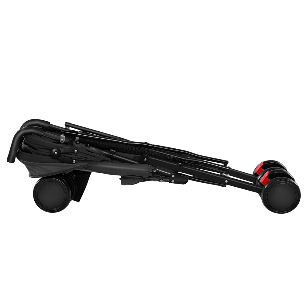 Poussette Canne Ultra Légère Compacte Pliable Inclinable Naissance à 25 kg avec Système Trolley Housse de Pluie Capote Extensible Noir