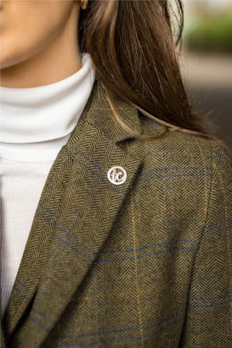 Women's Olive Green Wool Blend Tweed Herringbone Checkered Blazer Waistcoat4