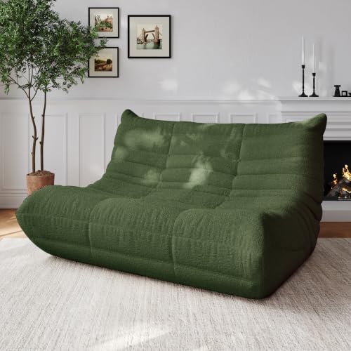 2 Seater Adults Bean Bag Chairs Lazy Floor Sofa Togo Couch Comfy Memory Foam Reading Chair Teddy Fleece BeanBag for Living Room Bedroom Dorm Office Gaming Room