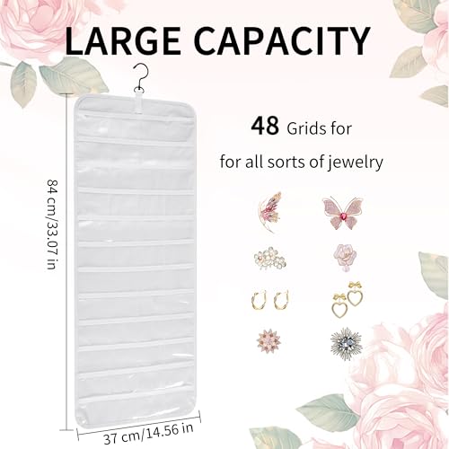 Bloss Hanging Jewelry Organizer, Double-Size jewelrys Storage with Hanger Hooks, Large Jewelrys Storage with 48 Pocket, Earring,Necklace Holder,Womens Jewelry Holder,White by Bloss - Used condition - Image 4