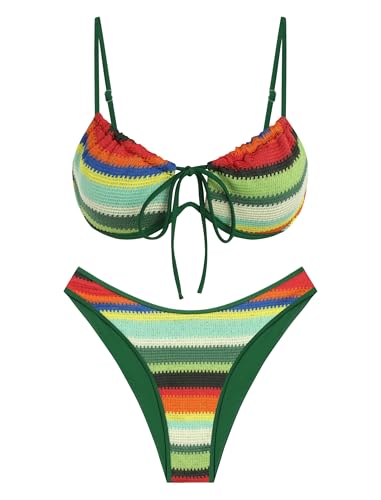 Image of ZAFUL Women High Cut Bikini Sets String Sexy Swimsuit Two Piece Underwire Bathing Suit Brazilian Cheeky Cut Out Cute Swimwear