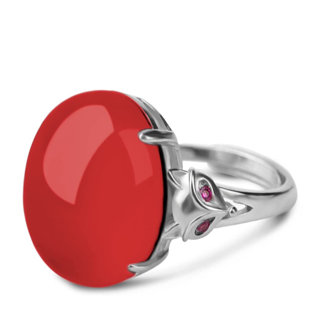 MYLYAHYMYLYAHY Natural Solid Onyx Stone Ring for Women,White Gold Plated Sterling Silver Cubic Zirconia Eyes Fox/Flower Engraved Agate Stone Rings for Women,Adjustable Handmade Women Turkish Ring Jewelry