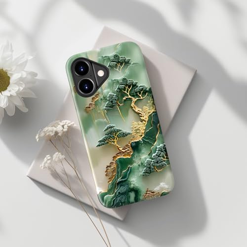 Image of Goodon for iPhone 17 Case Cute - Wireless Charging Compatible - Dual-Layer Hard Shell + Silicone Cover - Protective Phone Case with Trendy Designs for Women - Gold Inlaid Jade Carving | Dual-Layer Hard Shell + Silicone, Slim Fit Protective Phone Cover with Wildflower Designs for Women Girls