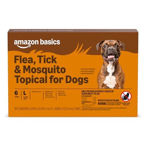 Amazon Basics Flea, Tick & Mosquito Topical Treatment for Large Dogs (21-55 pounds), 6 Count (Previously Solimo)