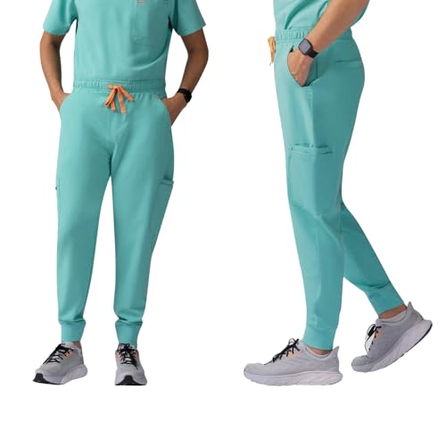 Molave Koa Men’s Jogger Scrub Pants - Comfort Slim Fit Healthcare Pants with 7 Pockets - Moisture Wicking, Elastic Waistband with Adjustable Drawcord - Surgical Green, XS