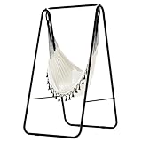 Hammock Chair with Stand, Swing Stand with Hanging Swing Chair, Heavy-Duty Steel Hammock Stand with 2 Hooks for Indoor Outdoor, Swing Chair Included, Max Load 450lbs (White)
