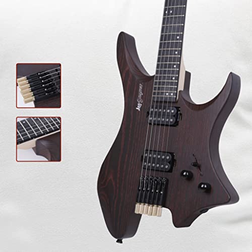 Leo Jaymz 6 Strings Headless Electric Guitar - Full Scale Travel Guitar - Ash Body And 5 Piece Maple Neck - Customized Pickups (Brown) #TOP2