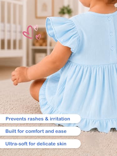 Image of Kidbea Baby Girls' Cotton Dress | Comfortable, Trendy Ruffled Sleeves & Hem, Soft Breathable Fabric for Everyday & Special Occasions