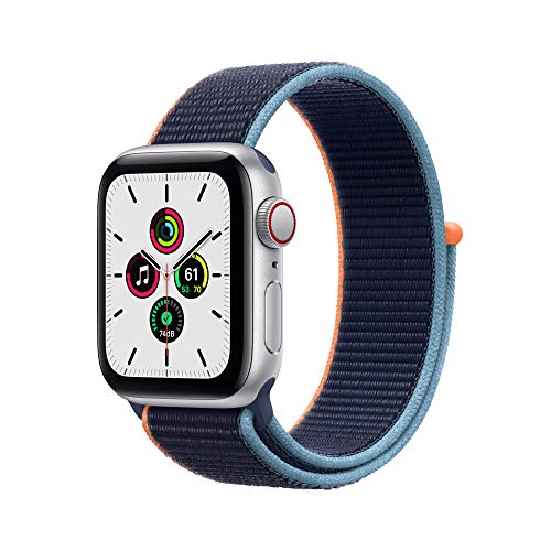 Apple Watch SE (GPS + Cellular, 40mm) - Silver Aluminum Case with Deep Navy Sport Loop