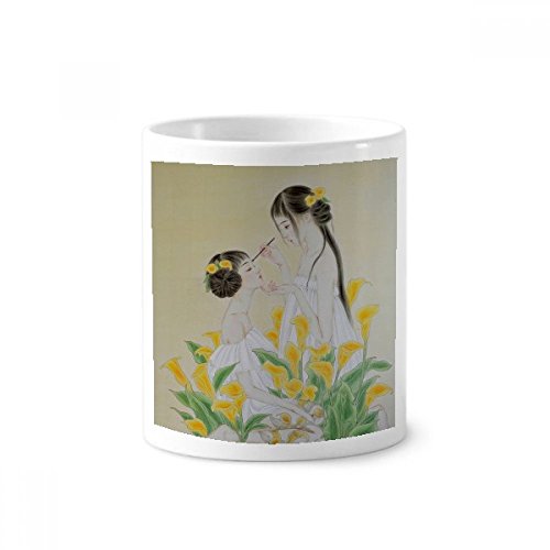 Gobelet en céramique blanche aquarelle fleur chinoise 350ml porte pinceaux