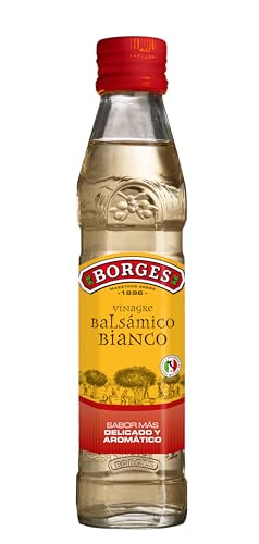 Borges - Vinagre Balsámico Bianco de Módena - Con denominación de Origen I.G.P. - Sin Azúcares añadidos - Ideal para pescados delicados, vinagretas y postres - Botella de vidrio 250 ml