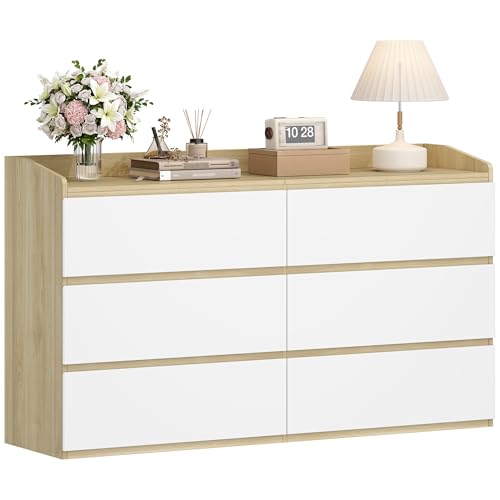 Hzuaneri Commode 138 cm, Commode à 6 tiroirs, Meuble de Rangement, Casier avec rambarde supérieure, Style Moderne, Convient pour Le Salon et la Chambre, 40 x...