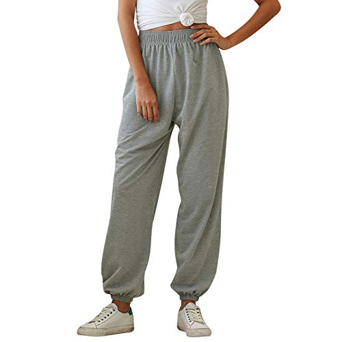 Surenow Womens Cinch Bottom Sweatpants High Waist Pockets Joggers Lightweight Yoga Hip Pop Dance Sport Running Pants Trousers Grey