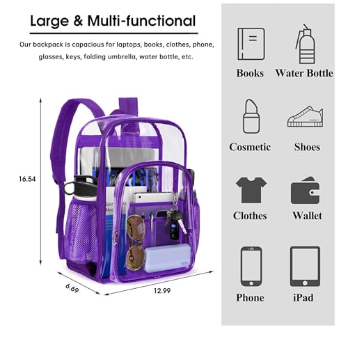 Generic Clear Backpack Heavy Duty - PVC Transparent Backpack Large Clear Book Bag for College Work - Purple2