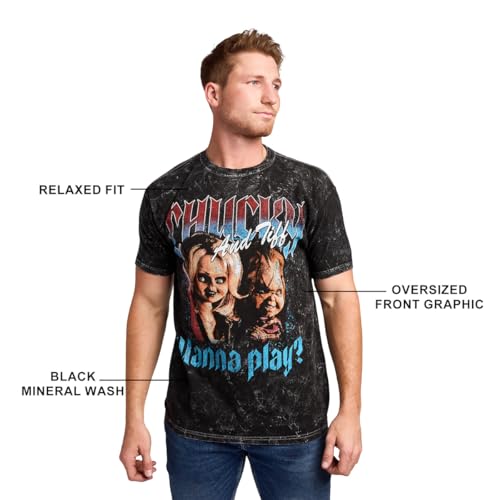 Bioworld Chucky Tiffany & Chucky Wanna Play Men's Black Mineral Wash Crew Neck Short Sleeve T-Shirt3