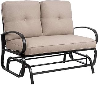 JY QAQA Loveseat Outdoor Patio Glider Rocking Bench,Porch Furniture Glider,Wrought Iron Chair Set